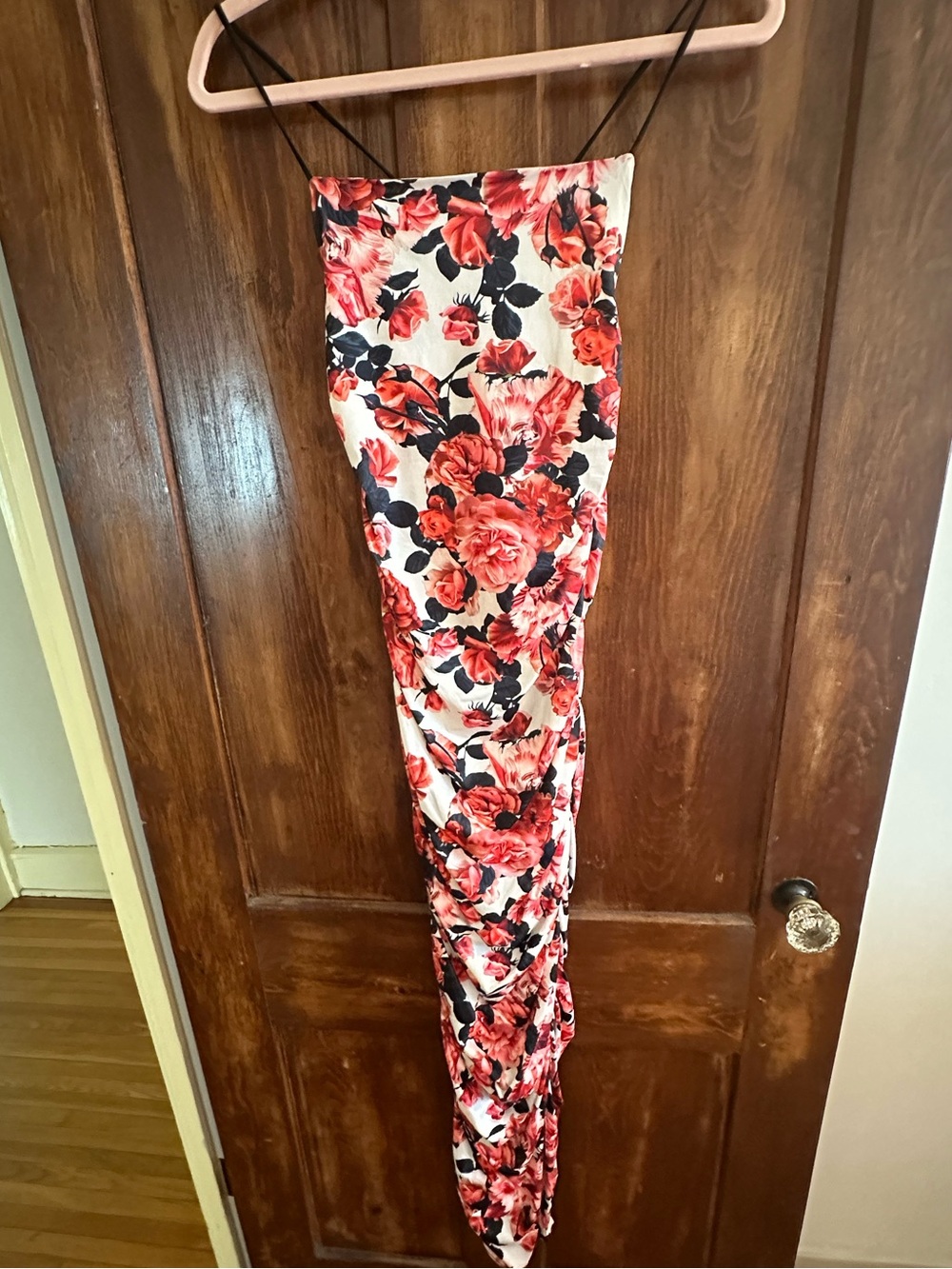 Reverse Floral Maxi Dress in Red, Black & White